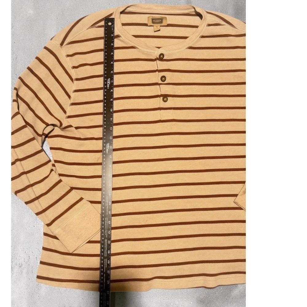 Foundry Supply Co Mens 3XL Henley Shirt Tan Brown Striped Waffle Thermal Cotton - Picture 7 of 11